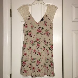 FOREVER 21 TAN AND FLOWERS DRESS